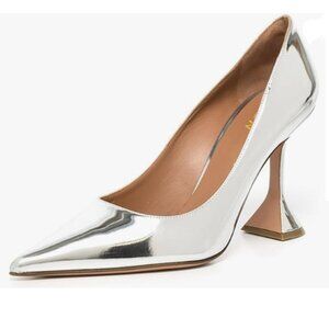 YDN Silver Glossy Pointed Toe Slip on Pumps Special High Heel Shoe for Party